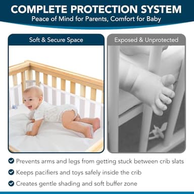 Breathable Mesh Crib Liner, Fits Full-Size Cribs (4 or 3 Sides), Extra-Long Double-Sided Straps, 3mm Mesh, White - Image 2