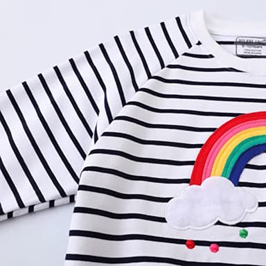 HILEELANG Baby Girl Sweatshirts White Rainbow Stripe Pullover Crewneck Spring Autumn Long Sleeve Tops Cotton Casual Sweater Shirts 12-18M - Image 3