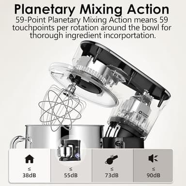 Kitchen in the Box Stand Mixer, 900W 8.5 QT Kitchen Electric Mixer, 10-Speed Large Capacity Tilt-head Food Mixer with Dough Hook, Wire Whip, Flat Beater & Splash Guard (Black) (Renewed) - Image 6