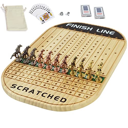 Jyquorp Horse Race Board Game Racing Game Thickened Solid Wood with 11 Luxurious Durable Classic Metal Horses with 4 Dice and 2 Boxes of Cards Horse Racing Game (Log Color, Oval)… - Image 1