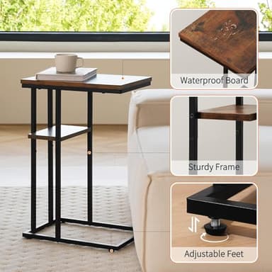 Yoobure C Shaped End Table, Side Table for Couch and Bed, Small Side Tables for Small Spaces, Living Room, Bedroom, Rustic Snack Tables - Image 8