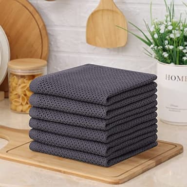 Kitinjoy 100% Cotton Kitchen Dish Cloths, 12 Pack Waffle Weave Ultra Soft Absorbent Dish Towels for Drying Dishes Quick Drying Kitchen Towels Dish Rags, 12 X 12Inch, Dark Grey - Image 7