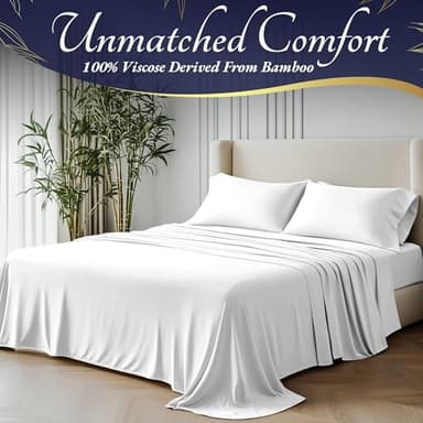 DECOLURE 100% Viscose Derived from Bamboo Sheets Queen Size 4pcs - Ultra Soft & Luxuriously Cooling, 17" Deep Pocket, Double Stitching, Perfect for Hot Sleepers - Queen Bed Sheets (White) - Image 2