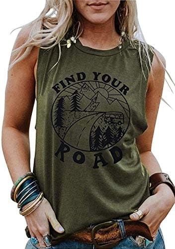Tank Tops for Women Summer Find Your Round Graphic Tshirts Sleeveless Casual Ladies Loose Tunic Blouse (Amy Green, M) - Image 1