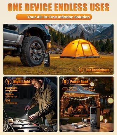 Tire Inflator Portable Air Compressor: 20000mAh & 150PSI Fast Inflation Air Pump for Car Moto Bike Ball - One-Button Control - Senior-Friendly Solution for Elderly Drivers - Image 7