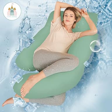 Cute Castle Cooling Cover Pregnancy Pillows, Soft U-Shape Maternity Pillow with Removable Cover - Full Body Pillows for Adults Sleeping - Pregnancy Must Haves - Jumbo 57 Inch - Green - Image 2
