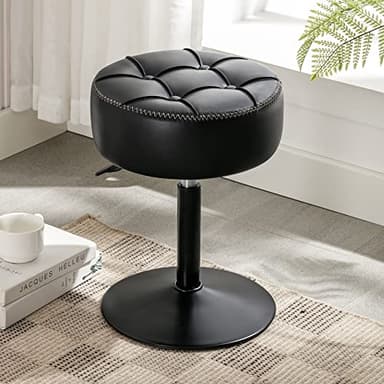 LUE BONA Adjustable Vanity Stool, 360°Swivel Vanity Chair for Makeup Room, Black Stool Chair for Vanity, Small Faux Leather Vanity Stools for Bathroom, Living Room - Image 1