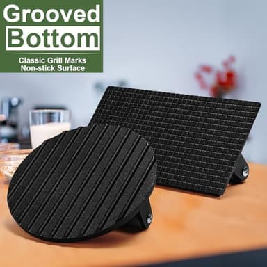 Burger Press, 7" Round & 8.2"X4.3" Rectangle Heavy-Duty Cast Iron Smash Bacon Press Meat Steak With Wood Handle for Griddle, Sandwich, Nonstick Pan - Image 5
