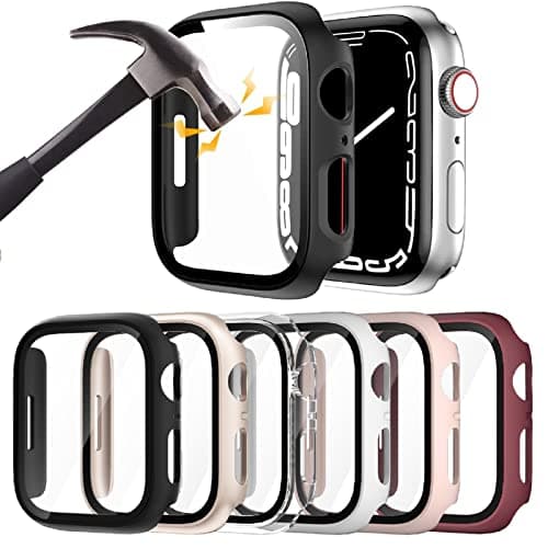 Rontion 6 Pack Hard PC Case with Tempered Glass Screen Protector for Apple Watch 44mm SE 3/SE(2nd Gen) Series 6/SE/5/4, Scratch Resistant Full Protective Bumper Cover for iWatch 44mm Accessories - Image 1
