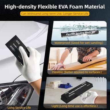 AF44L Sanding Block Kit 7 PieceTearBlock and Sandpaper,Flexible EVA Foam Wet or Dry Sanding Blocks Kit for Automotive Sanding or Woodwork Sanding,Light,Hard,Black,Flexible - Image 3