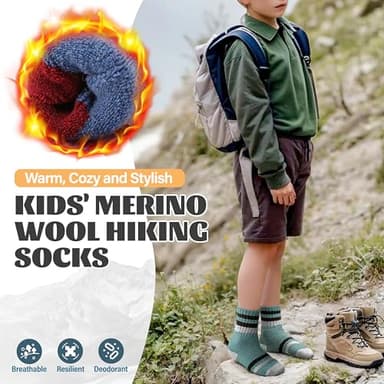 Anlisim Kids Merino Wool Hiking Socks Boys Girls Toddlers Thermal Winter Warm Boot Thick Cushion Snow Ski Gift Stocking Stuffer Socks 6 Pairs (Stripe, 12-15 Y) - Image 2