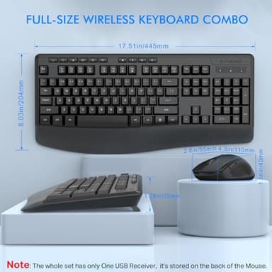 Wireless Keyboard and Mouse Combo, E-YOOSO 2.4GHz Full Sized Ergonomic Wireless Keyboard with Wrist Rest, 3 DPI Adjustable and 6 Buttons Cordless USB Mouse for Computer, Laptop, PC, Windows (Black) - Image 2