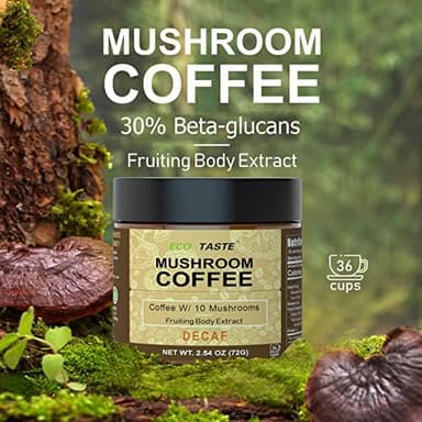 Decaf Mushroom Coffee - 36 Servings, Instant Coffee Mix Includes 10 Mushrooms Extract Powder, 72 Grams - Image 5