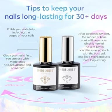 modelones Gel Top Coat, 15 ml 2025 Upgrade Super Shiny Base and Top Coat Set, Soak Off Nail Lamp Acid Free No Wipe Clear Base Top Gel Nail Polish - Image 6