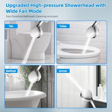 Hibbent All Metal Shower Head, 10'' High Pressure Rainfall Shower Head/Handheld Showerhead Combo with 12'' Adjustable Curve Shower Extension Arm, 10 Sprays, 71'' Shower Hose, Showerhead Holder, Chrome - Image 8