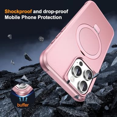 SKYLMW Compatible with iPhone 15 Pro Max Case with Invisible Magnetic O-Ring Stand Military-Grade Case for iPhone 15 ProMax 6.7" [Compatible with Mag-Safe][Great Grip Feeling], Rose Gold - Image 7
