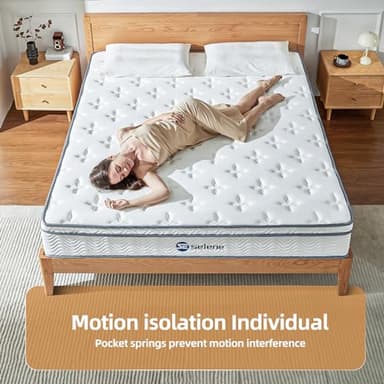 Selene Bedding Queen Mattresses, 12 Inch Mattress Queen Size with Pocket Spring and Memory Foam for Pressure Relief, Motion Isolation, Edge Support, Medium Firm Mattress in a Box, CertiPUR-US, White - Image 5