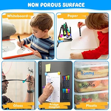 maxtek Magnetic Whiteboard Markers - 12 Count Colorful Fine Tip Dry Erase Markers with Eraser for Kids, Low Odor Thin Markers for Calendar Boards - Image 7