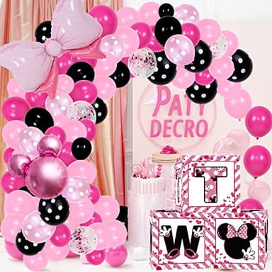 2nd Birthday Party Favors Balloon Boxes Supplies for Baby, Girls 3Pcs Pink Mouse Theme Two Year Old Balloon Boxes, 'TWO' Letters Balloon Arch Kit for Party Decorations - Image 7