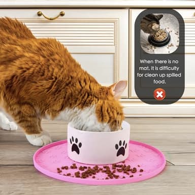 Silicone Pet Food Mat - Waterproof Dog Food Bowl Mat Cat Feeding Mat Thicker Pet Placemat Eating Mat with High Lip to Prevent Spills, Dog & Cat Water Bowl Mat for Messy Drinkers to Protect Floors,Pink - Image 4