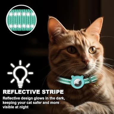 BXPAW Airtag Cat Collar,Reflective Cat Tracker Collar with Air Tag Holder and Safety Elastic Band,Breakaway GPS Collars for Girl Boy Cats,Kittens and Puppies (Green, Extra Small) - Image 2