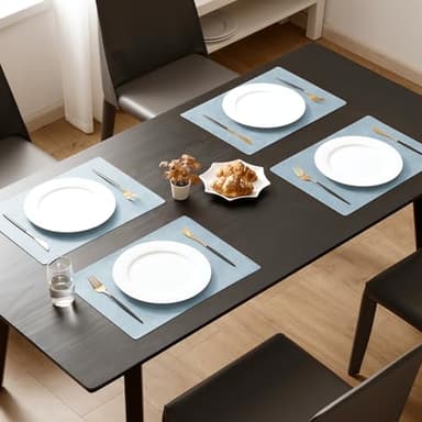 MOSAYT Vinyl Placemats Set of 4-12 X 17 Inch - Faux Leather 100% Waterproof Oil-Proof Wipeable PU Place Mats, Heat Resistant Reversible Table Mats for Kitchen, Dining, Outdoor (Light Grayish Blue) - Image 2