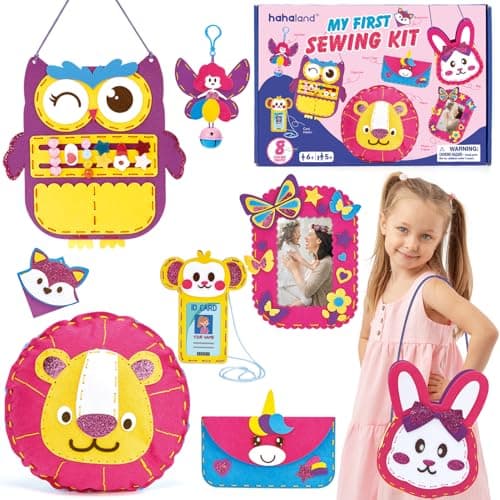hahaland Sewing Kit for Kids Arts and Crafts Kids Sewing Kits, 8 Easy DIY Projects of Stuffed Animal Dolls Plush Pillow Craft Toys for Girls, Girl Birthday Gift Girls Gift - Image 1