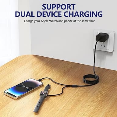 USB C Watch Charger for iPhone and Apple Watch,20W PD Magnetic Charging Cable 2 in 1 Portable Charging Cord Compatible with iWatch Series 8 7 6 SE 5 4 - Black - Image 3