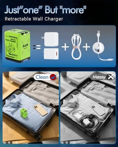 W&O 2-in-1 gan Compatible with Fast Charger,GaN Charger Fast Charging,45W Retractable Phone Charger Wall Plug with Lightening and Type-C Cables,for iPhone16/15 Series, Galaxy S25/24,Android and More - Image 2