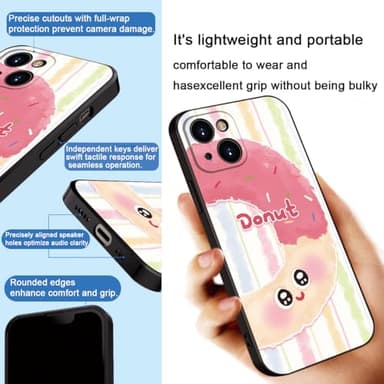 ZGKTWX Donut Pattern Phone Case for iPhone 13 - Pink Frosting with Colorful Sprinkles, Soft Cute Protective Cover for Girls & Women (B1-Cartoon Cute Donut) - Image 2