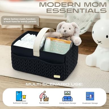 LUKJOJO Luxurious Baby Diaper Caddy, Nursery Storage Basket for Newborn Essentials, Travel Baby Basket for Diapers Baby Wipes, Organizer Tote Bag Storage Bin, Baby Shower Gifts(black) - Image 6