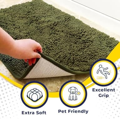 Muddy Mat® Original Dog Door Mat for Muddy Paws, Super Absorbent Microfiber, Non-Slip Washable Pet Rug, Quick Dry Chenille Entryway Carpet, Machine Washable Indoor Outdoor mat, Army Green 24"x60" - Image 2