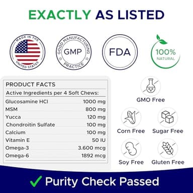 Glucosamine for Dogs Hip & Joint Supplement - Chondroitin, Omega-3, MSM - Joint Health & Pain Relief - Senior & Large Dogs - Made in USA - 120 Mobility Chews - Image 2