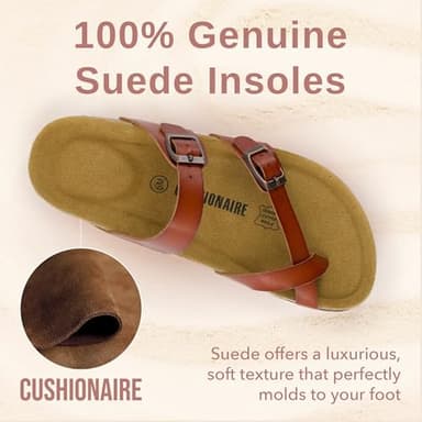 CUSHIONAIRE Luna Crossover Toe Strap Womens Sandals – Cork Footbed Slides with Adjustable Straps, Summer Sandals for Women 2025, WHISKEY 6 - Image 3