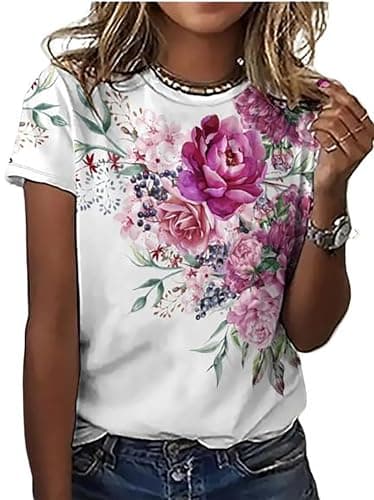 Huovud Floral Plants T-Shirt for Women Funny Boho Wildflower Graphic Shirts Summer Casual Holiday Short Sleeve Tee Tops (White2, Small) - Image 1