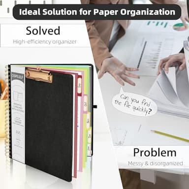 Ospelelf Black Foldable Spiral Clipboard Folio with Storage Zipper Pouch, 5 Plastic Folders with 10 Pockets,Refillable Lined Notepad (11" x 8.5"), Hardcover Project Organizer with 39 Stickers - Image 5