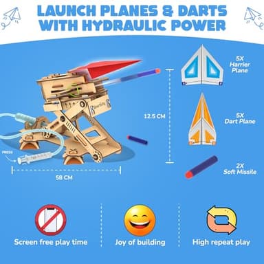 Smartivity DIY 2in1 Hydraulic Airplanes & Darts Launcher STEM Toy for Kids Ages 6 to 14 Years I Christmas, Birthday Gifts for Smart Kids | DIY Science Kit for Boys & Girls 6, 8,10,12,14 Years Old - Image 4
