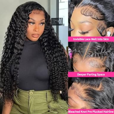Vipetal 13x6 Deep Wave Lace Front Wigs Human Hair Wigs for Women 180% Density HD Transparent Deep Curly Lace Frontal Wigs Human Hair Pre Plucked with Baby Hair Natural Color (30 Inch) - Image 4