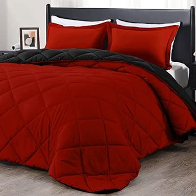 downluxe King Size Comforter Set - Red and Black King Comforter, Soft Bedding Sets for All Seasons - 3 Pieces - 1 Comforter (104"x92") and 2 Pillow Shams(20"x36") - Image 1