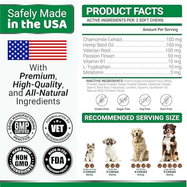 Hemp Calming Chews for Dogs - Advanced Dog Calming Chews - 170 Chews - Anxiety Relief Treats - Separation Aid, Barking, Stress Relief, Thunderstorms - Melatonin - Hemp Oil - Made in USA - Image 6