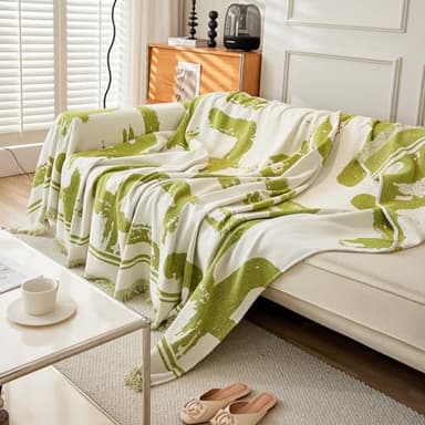 DREAMINGO Abstract Striped Couch Cover, Beige Chenille Loveseat Cover for 2 Cushion Couch Sofa, Jacquard Sofa Covers for Living Room, Modern Style Couch Covers for Sectional, 71"x118", Green - Image 7