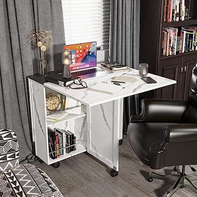 3imothrix Folding Dining Table, Dinner Table with Drawer and Storage and Shelves, Space Saving Dining Table with 6 Wheels, Kitchen Table for Small Spaces (Black) - Image 5