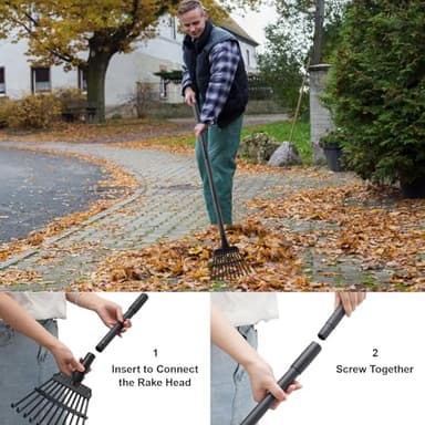 Small Rake for Leaves, 11 Metal Tines Narrow Leaf Rake, 60'' Leaf Rakes for Lawns with Adjustable Steel Handle for Camping Flower Beds Mulch Shrub, Black - Image 7