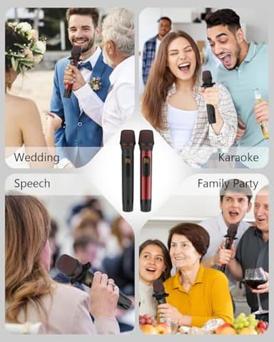 ROUWU Wireless Microphones, UHF Metal Dual Handheld Cordless Dynamic Karaoke Microphone Wireless, 1/4 "Output for Rechargeable Wireless Microphone, Wedding, Party,DJ, Church, Speech,Class Use, 240ft - Image 6