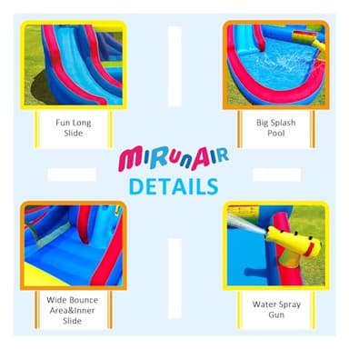 MIRUNAIR Inflatable Bounce House, Blow Up Bouncy House Include Slide, Outdoor Backyard Water Park with Air Blower, Splash Pool, Water Cannon, Climbing Wall, Bounce Water Prak for Kids - Image 3
