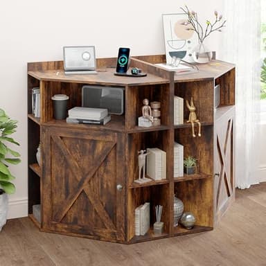 Corner Cabinet, Corner Storage Shelf with USB Ports and Outlets Industrial Organizer for Small Space Wooden 6-Cubby Bookshelf for Study, Playroom, Living Room (Amber Pine) - Image 6