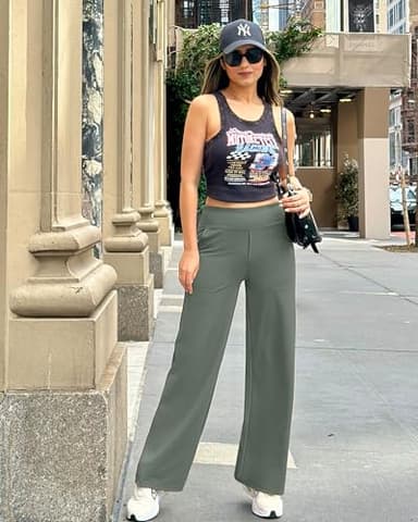 G4Free Lounge Pants for Women Wide Leg Trouser Pants High Waist Casual Work Pants Loose Yoga Dress Pants Petite Women(Grey Sage,M,29") - Image 2