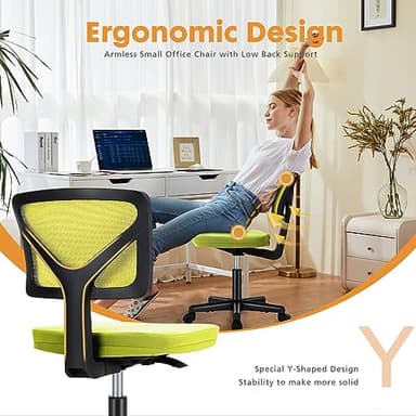 Sweetcrispy Office Computer Desk Chair, Ergonomic Low-Back Mesh Rolling Work Swivel Chairs with Wheels, Armless Comfortable Seat Lumbar Support for Home, Bedroom, Study, Student, Adults, Green - Image 4