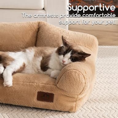 Hollypet Fluffy Plush Pet Dog Cat Couch Soft Calming Pet Sofa Bed for Medium Small Cats and Dogs, Light Brown - Image 4