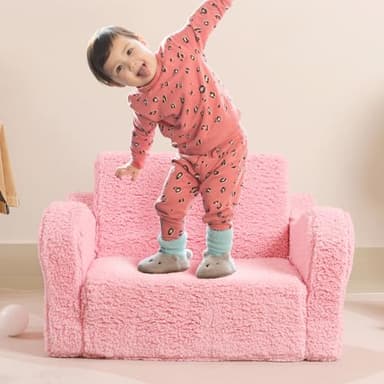 MOMCAYWEX Kids Chairs for Toddler, 2-in-1 Toddler Soft Sherpa Couch Fold Out, Convertible Sofa to Lounger for Girls and Boys, Pink - Image 4